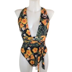 Women’s One Piece Deep V Neck Crisscross Back Self Tie Bathing Suit Zaful